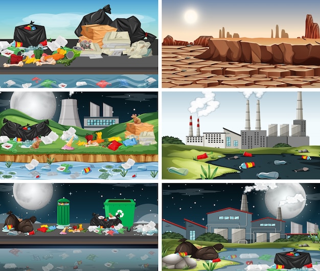 Free vector set of polluted scenes