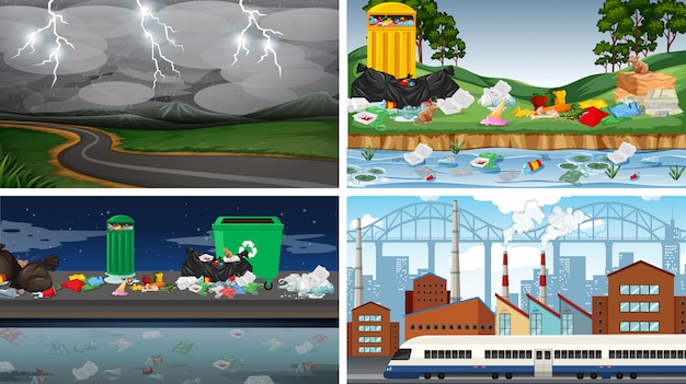 Free vector set of polluted scenes