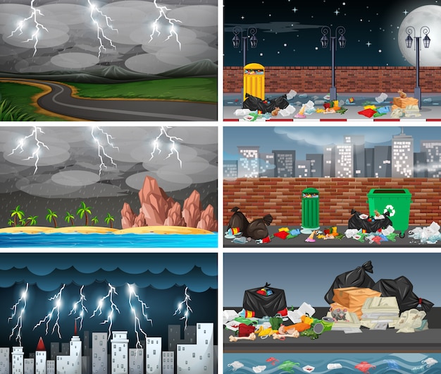 Free vector set of polluted scenes