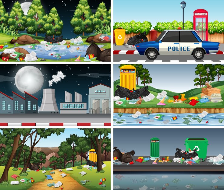 Free Vector set of polluted scenes