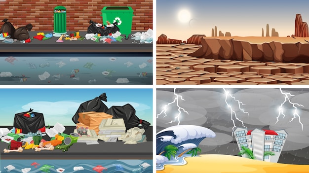 Free vector set of polluted scenes