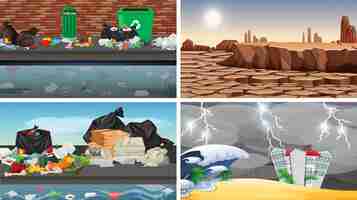 Free vector set of polluted scenes