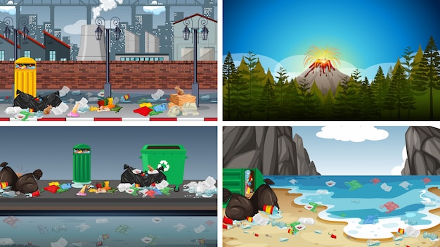 Free vector set of polluted scenes