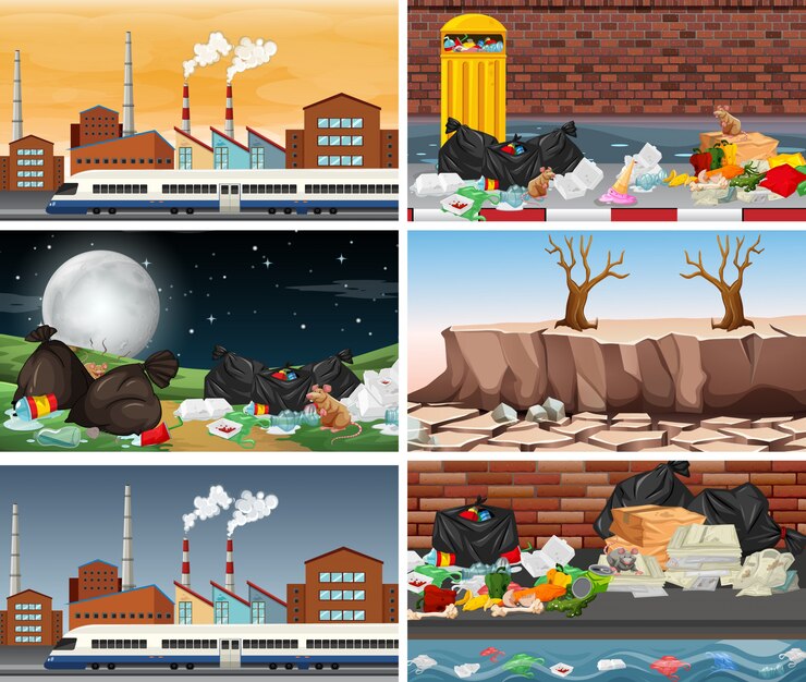 Free Vector set of polluted scenes