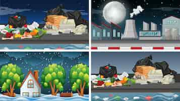 Free vector set of polluted scenes