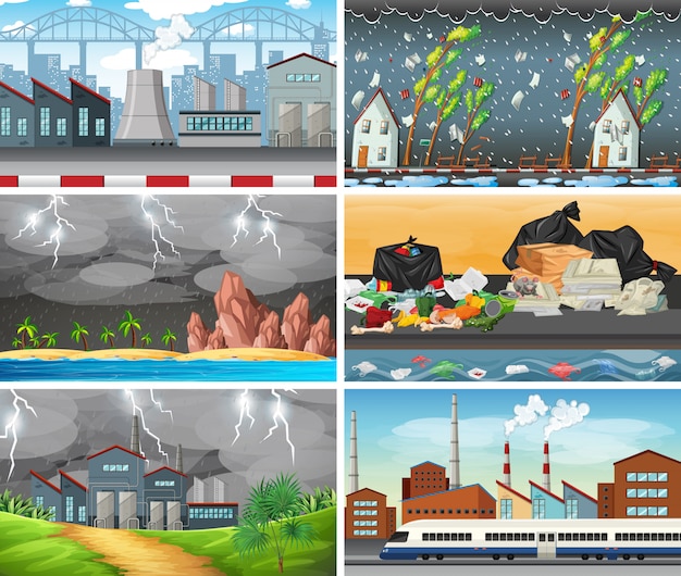 Free vector set of polluted scenes