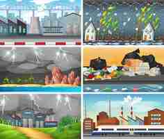 Free vector set of polluted scenes