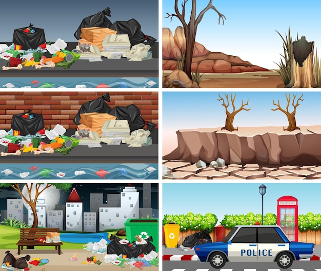 Free vector set of polluted scenes