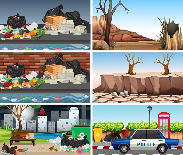 Set of polluted scenes