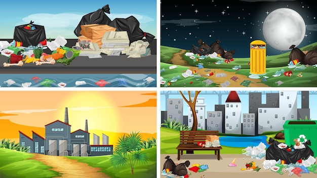 Free vector set of polluted scenes