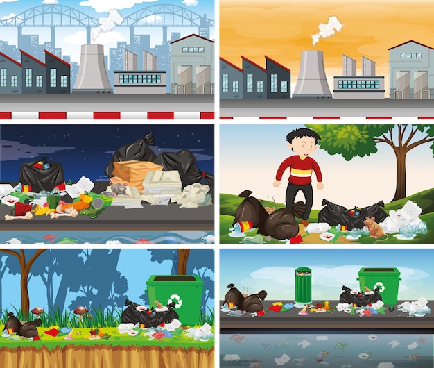 Free vector set of pollution scenes