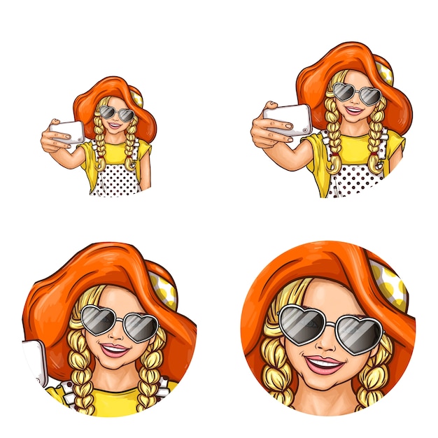 Set of pop art round avatar icons for users of social networking, blogs, profile icons.