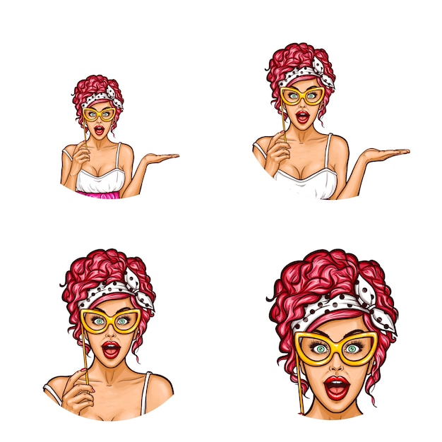 Set di icone avatar di pop art tondo per utenti di social network, blog, icone di profilo.