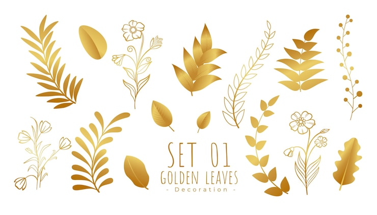 Free Vector set of premium golden decoration leaves