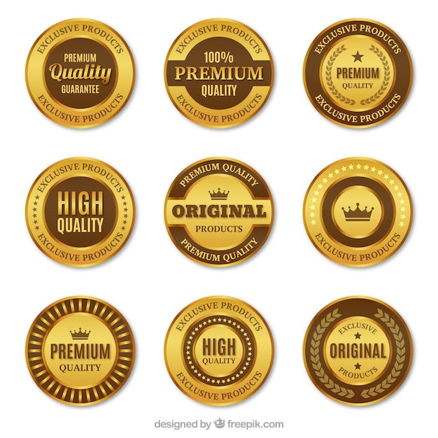 Free vector set of premium round golden stickers