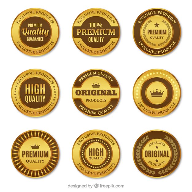 Set of premium round golden stickers