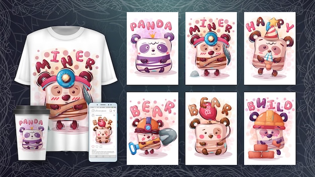 Free vector set pretty bear  poster and merchandising