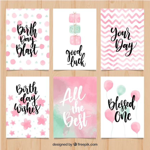 Set of pretty watercolor birthday cards