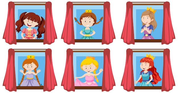 Free vector set of princesses by the window