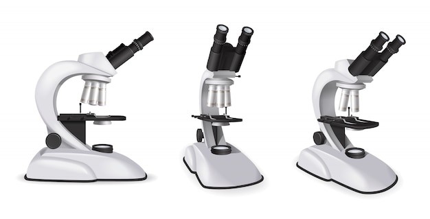 Free vector set of professional microscope view from different angles in realistic style isolated vector illustration