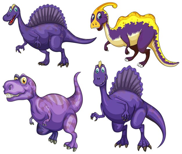 Set of purple dinosaur cartoon character