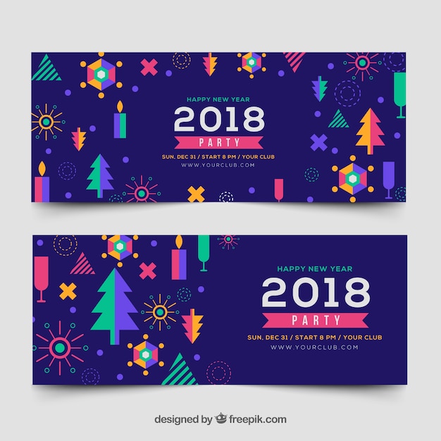 Set of purple new year party banners