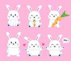 Free vector set of rabbit with various activities and emotion cartoon vector