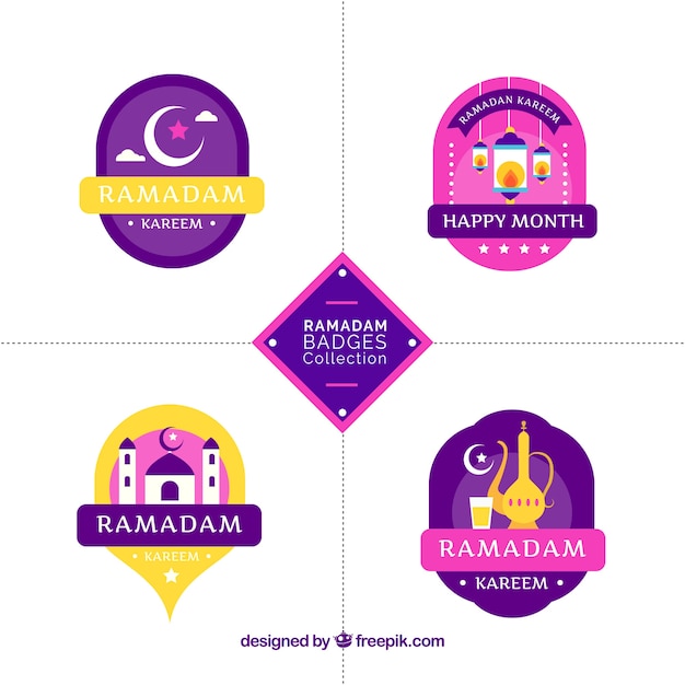 Set of ramadan badges in flat style