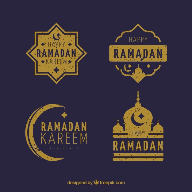 Set of ramadan badges in golden style