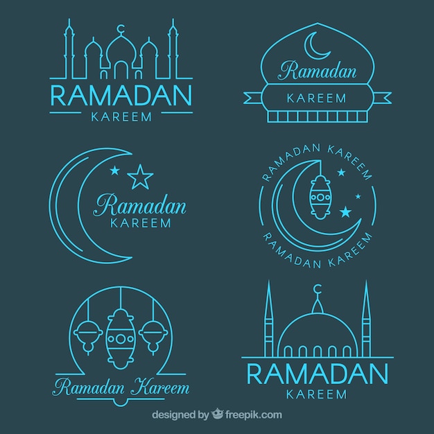 Vettore gratuito set di badge ramadan in monoline