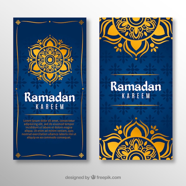 Vettore gratuito set di banner in ramadan con mandala