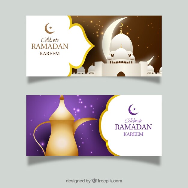 Set of ramadan banners with mosque