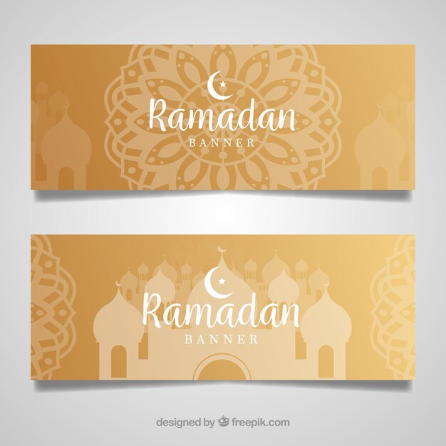 Set di bandiere del ramadan con sagome moschee