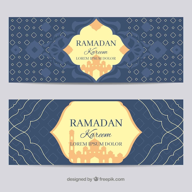 Vettore gratuito set di banner in ramadan con ornamenti