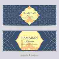 Vettore gratuito set di banner in ramadan con ornamenti