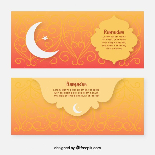 Set of ramadan banners with ornaments and moon