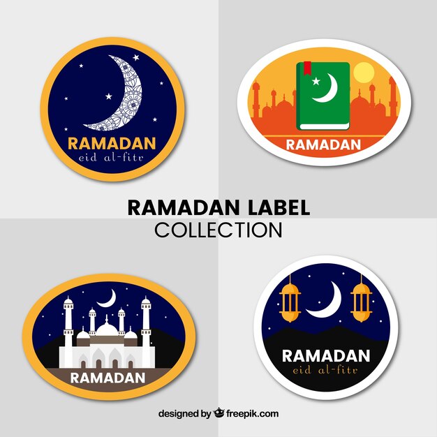 Set of ramadan labels with muslim elements