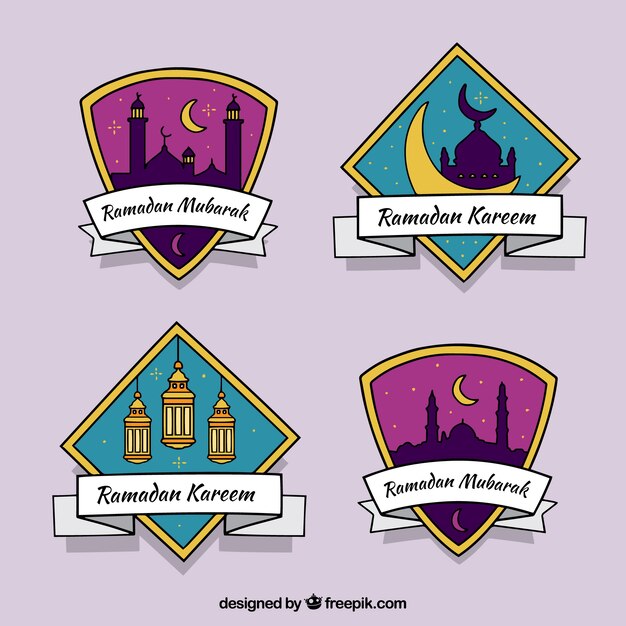 Set of ramadan labels with muslim elements