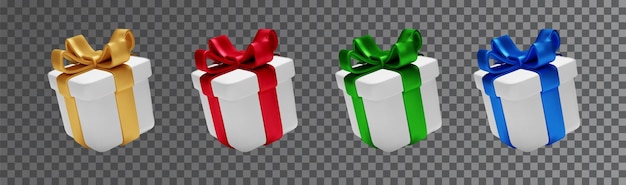 Vettore gratuito set di scatole regalo 3d realistiche di diversi colori confezione regalo isolata su sfondo trasparente decorazioni natalizie
