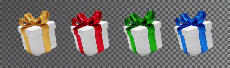 Free Vector set of realistic 3d present box set of different colors gifts box isolated on transparent background christmas decorations