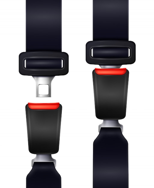 Set of realistic automobile seat belts in fixed and unblocked view isolated illustration