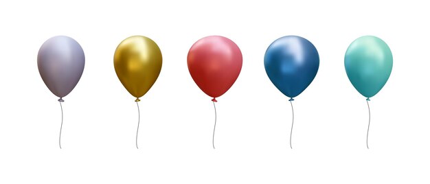 Набор реалистичных шаблонов набора воздушных шаров для оформления юбилейной вечеринки по случаю дня рождения на белом фоне Векторная иллюстрация