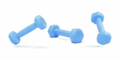 Free vector set of realistic blue dumbbells isolated on white background