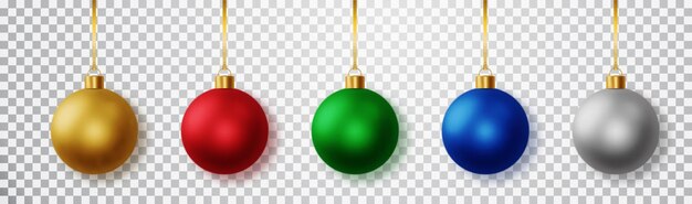 Set of realistic Christmas ball set of different colors Christmas baubles isolated on transparent background Christmas decorations