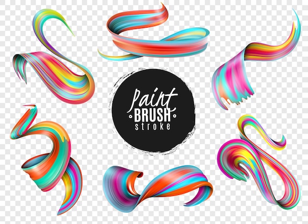 Free vector set of realistic colorful paint brush strokes isolated on transparent