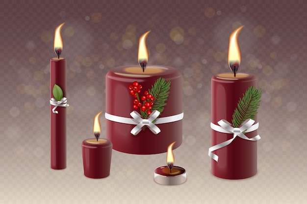 Free vector set of realistic different christmas candles