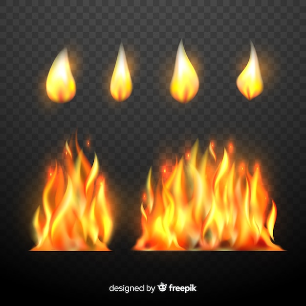 Set of realistic fire flames