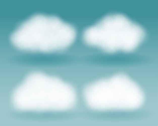 Vettore gratuito set di simboli soffici nuvole realistiche con effetto sfocato