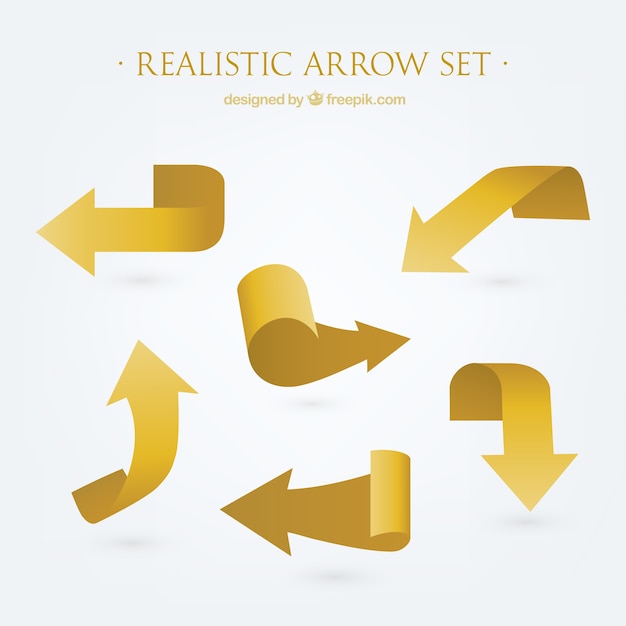 Set of realistic golden arrows