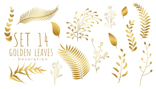 Free vector set of realistic golden leaves banner on white background